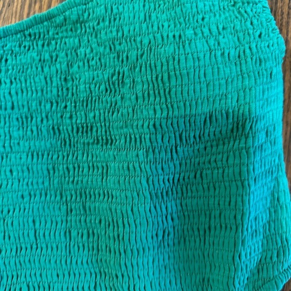 Green Smocked One Shoulder Cutout Sundress Flowy A-Line Beach Long Maxi Dress - Picture 4 of 5